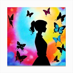 Silhouette Of A Girl With Butterflies 5 Canvas Print