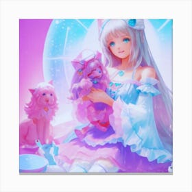 Anime Girl With Teddy Bear Canvas Print