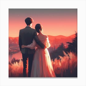 Korean Couple At Sunset Canvas Print