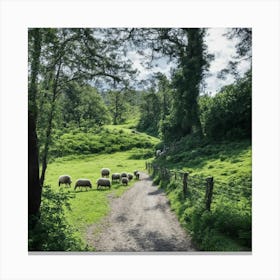 Sheep On A Path Canvas Print