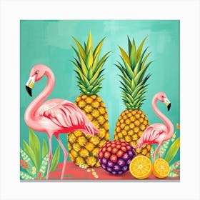 Flamingos And Pineapples Canvas Print