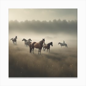 Horses In The Mist 2 Canvas Print