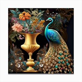 Peacock In A Vase 1 Canvas Print