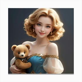 Girl Holding A Teddy Bear Canvas Print