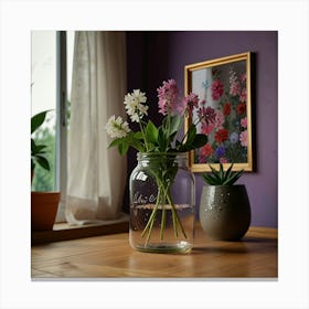 Flowers In A Mason Jar Canvas Print