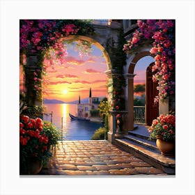 Sunset At The Villa Canvas Print