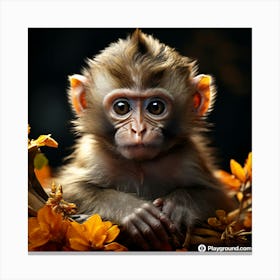 Monkey In Flowers Canvas Print