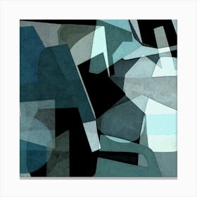 Abstract Blue, Teal, and Black, Collaged Minimalist, Monochromatic, Contemporary Wall Art, Billy Canvas Print