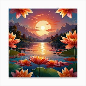 Lotus Flower Painting Canvas Print