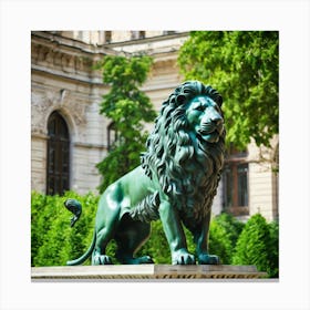 Lion Statue In Front Of A Building 1 Canvas Print