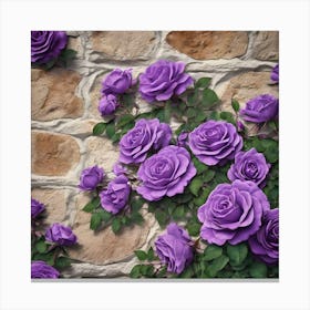 Purple Climbing Roses On Stone Wall Canvas Print