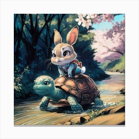 Rabbit On A Turtle funny art  Canvas Print