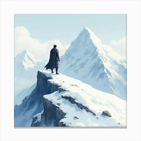 Noble Warrior Standing On A Snowy Mountain Peak, Watercolor Landscape 1 1 Canvas Print