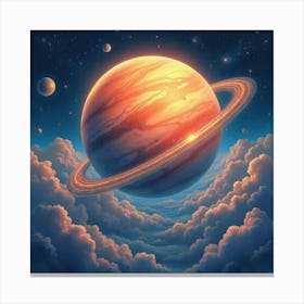 A Watercolor Glowing Planet Ringed By Swirling Clouds And Shining Stars 1 Canvas Print