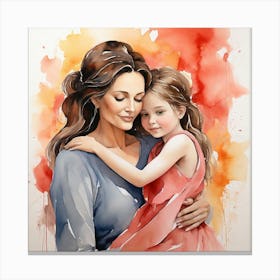 Watercolor Of Mother And Daughter Canvas Print