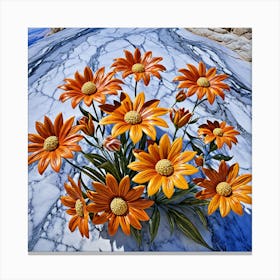 Daisies On Marble Canvas Print