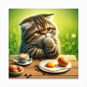Cat With Coffee And Eggs Canvas Print
