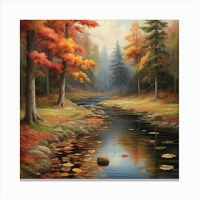 Autumn Pond In The Forest Art Print 0 Canvas Print