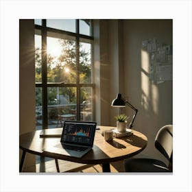 Office Desk With Laptop Canvas Print