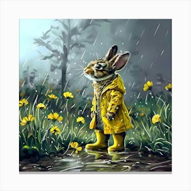 Puddles and Raincoats - A Rabbit's Rainy Day Canvas Print