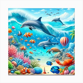 Dolphins Under The Sea Canvas Print