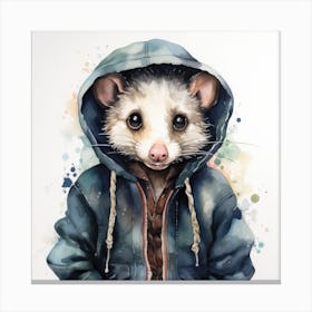 Watercolour Cartoon Opossum In A Hoodie 3 Canvas Print