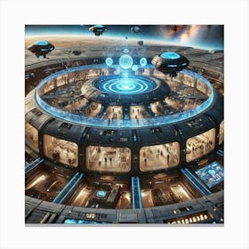 A Close Up Futuristic Sci Fi Depiction Focusing On Trade Centers Canvas Print