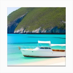 White Boat On The Beach Canvas Print