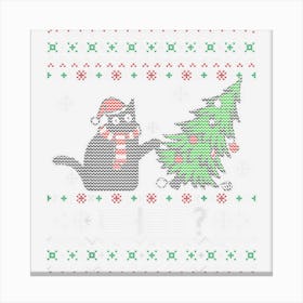 Funny Ugly Sweater Christmas Shirt Cat Lover Santa Hat Women Canvas Print