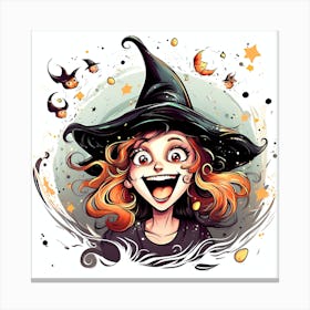 Halloween Girl With Witch Hat Canvas Print