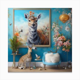 Deer In A Blue Room Canvas Print