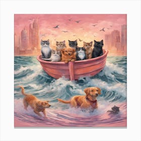 Cats In A Boat 1 Canvas Print