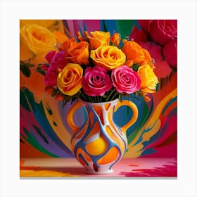 Colorful Roses In A Vase Canvas Print