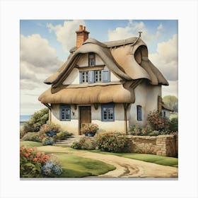 House With Thatched Roof Art Print 0 Canvas Print