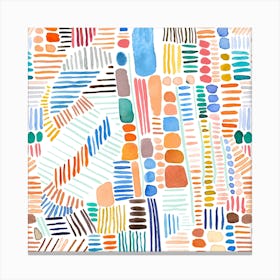 Rainbow Stitches Orange Blue Square Canvas Print