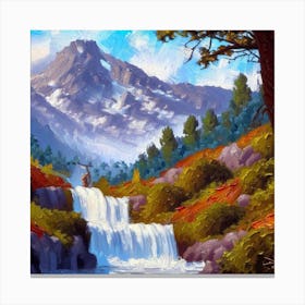 Waterfall in the mountains with stunning nature 4 Canvas Print