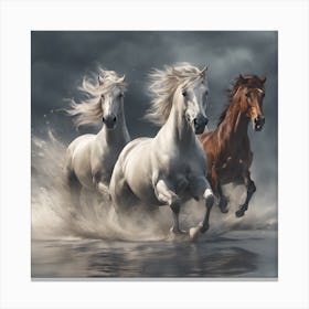 Horses Running In The Water Canvas Print