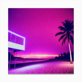 Pink lit neon with palm tree Canvas Print