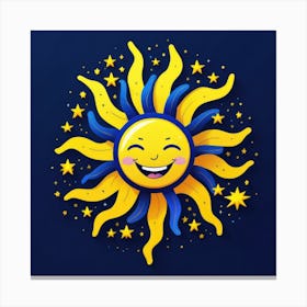 Lovely smiling sun on a blue gradient background 134 Canvas Print