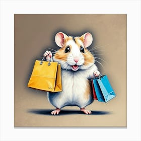 Hamster With Shopping Bags Canvas Print