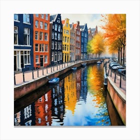 Canal Belt Amsterdam Neighborhood, Watercolor Art Print 2 Canvas Print