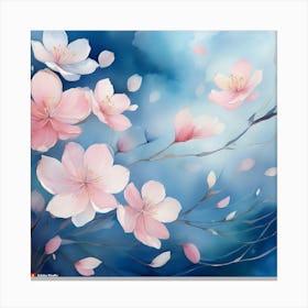 Firefly Abstract Cherry Blossom Petals In Watercolor Style, Floating Gently On A Misty Blue Backgrou Canvas Print