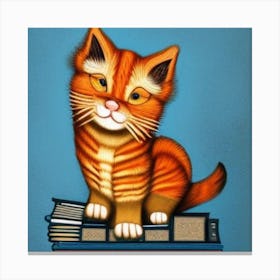 Cat On Books1 Canvas Print