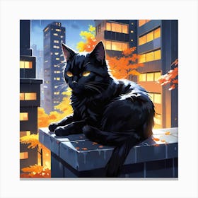 Black Cat In The City Canvas Print