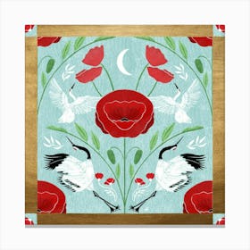 Red poppies and Cranes Canvas Print