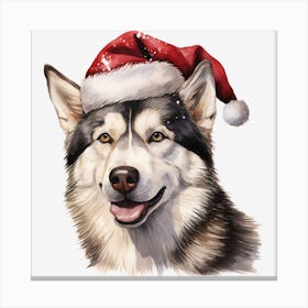 Husky Dog In Santa Hat 2 Canvas Print