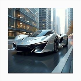 Ultra Modern Flying Car With Chrome Finish, Gliding Through A High Tech City 1 Canvas Print