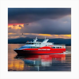 Red Ferry At Sunset Canvas Print