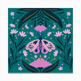 Folk Art Moth Pink and Teal Canvas Print