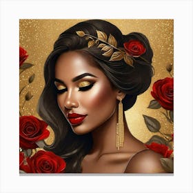 Black Woman With Red Roses 4 Canvas Print